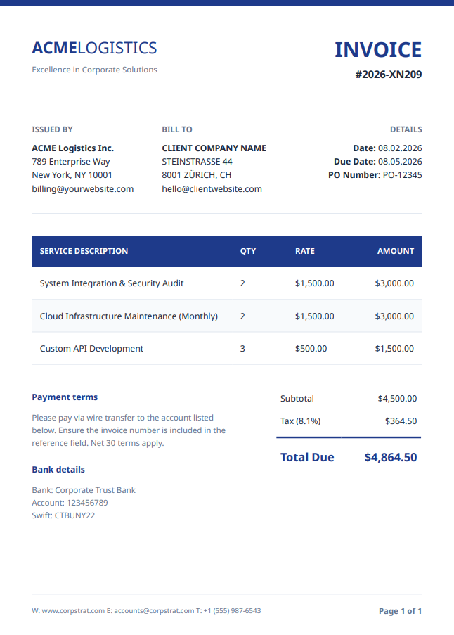 Invoice — Corporate Blue